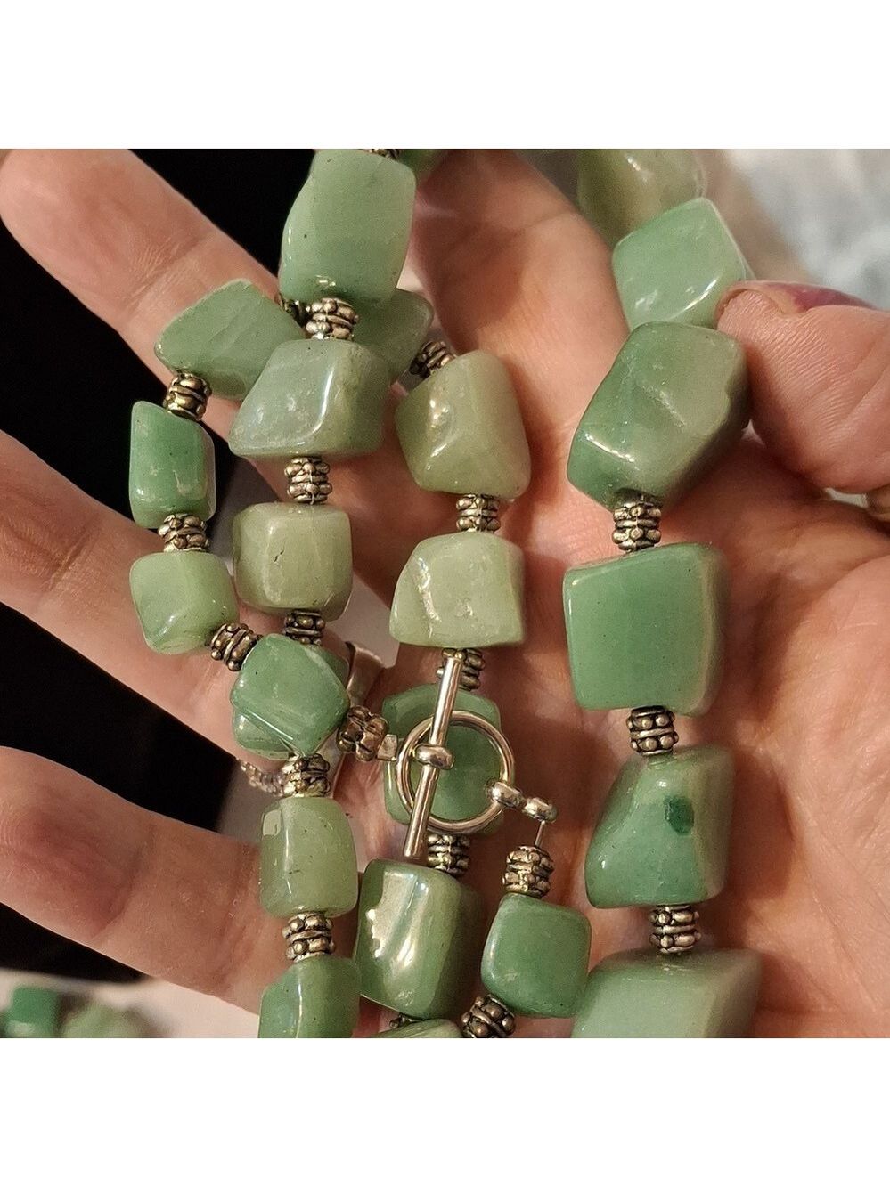Adventurine Natural Green stone necklace set. Combined to make a 27" necklace.